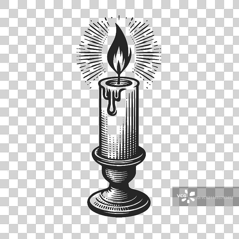 烛台中点燃的蜡烛雕刻图片素材
