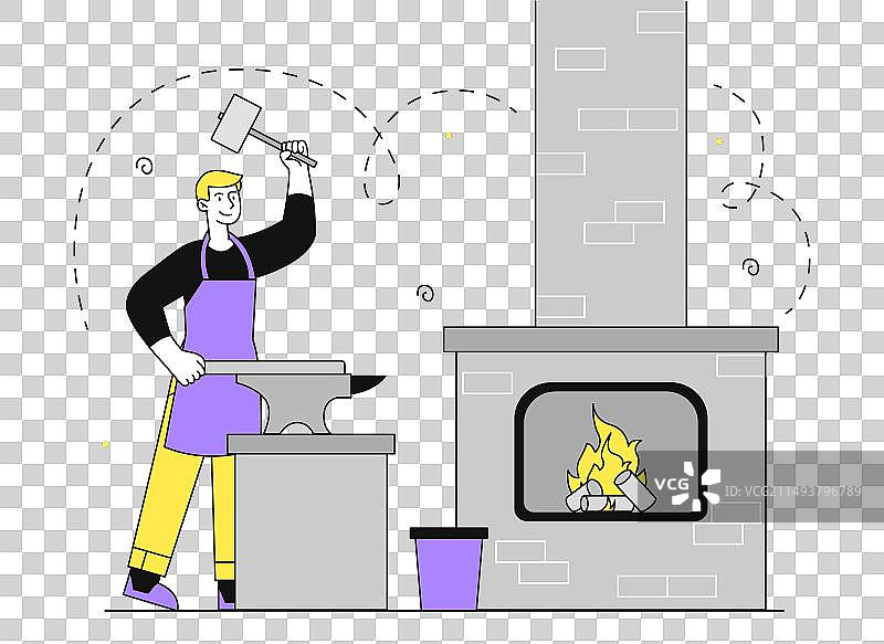 铁匠与锤子线性图标图片素材