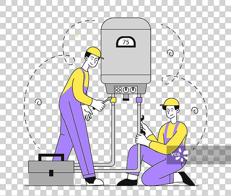 燃气锅炉工人线性图标图片素材