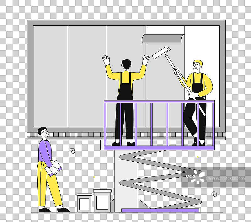 工人与户外广告涂鸦图片素材