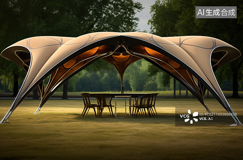 【AI数字艺术】公园里的空椅子和桌子图片素材
