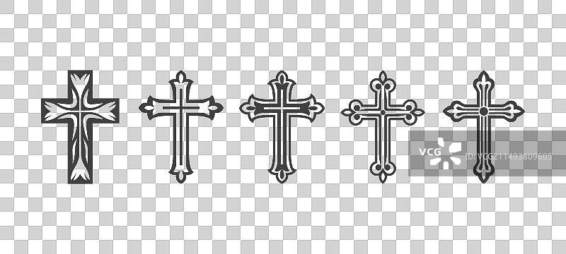 黑色基督教十字架图标合集图片素材