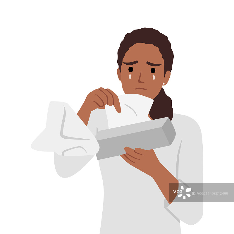 拿着面巾纸盒的水汪汪眼睛的黑人妇女图片素材