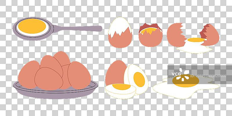 鸡蛋食物合集：煮鸡蛋、煎鸡蛋和裂鸡蛋图片素材