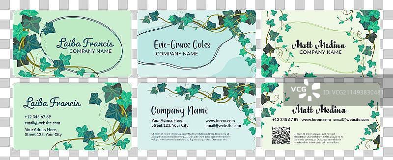 带天然树叶装饰的名片套装图片素材