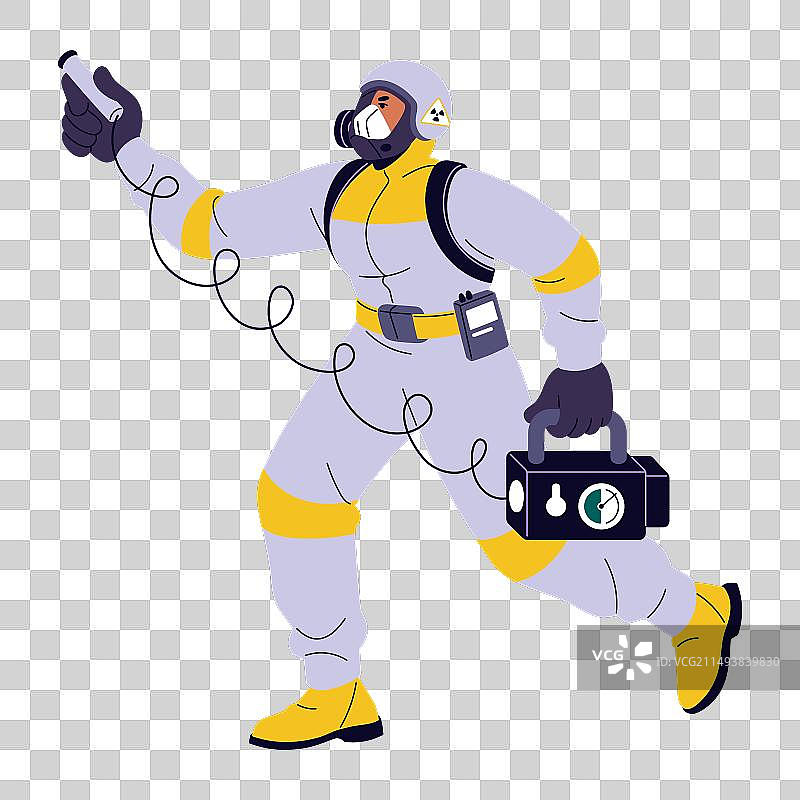 身穿防护服的工人戴着头盔面罩进行测量图片素材