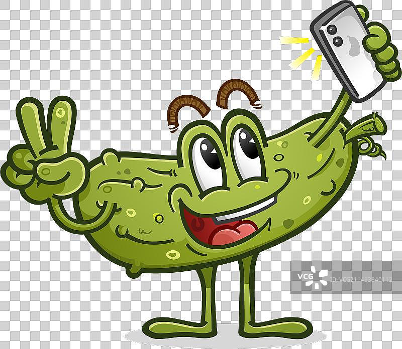 卡通泡菜用和平手势自拍图片素材