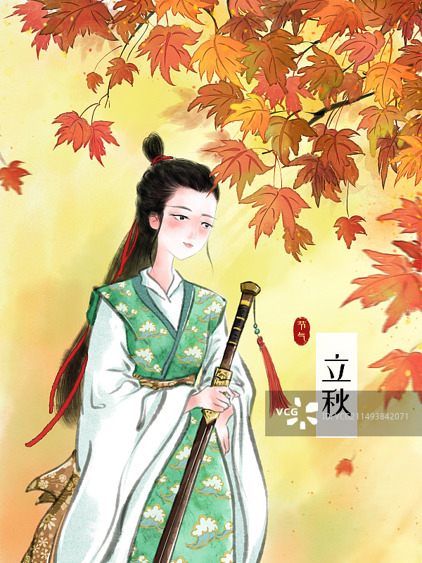 二十四节气水墨风仕女系列图海报模板-如梦令1图片素材