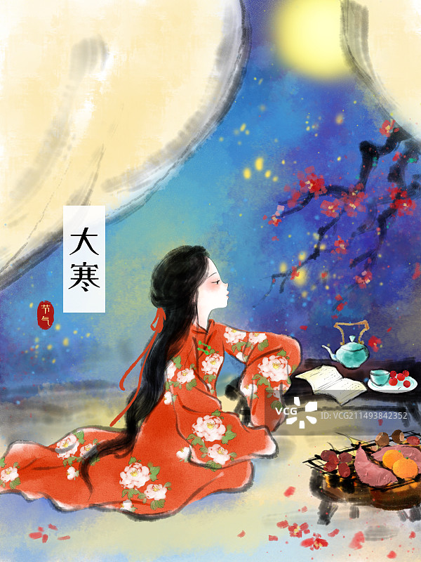 二十四节气水墨风仕女系列图海报模板-如梦令1图片素材