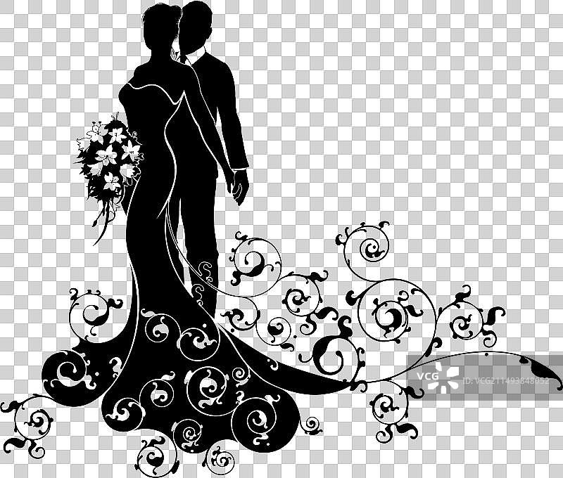 新娘和新郎婚礼剪影图片素材