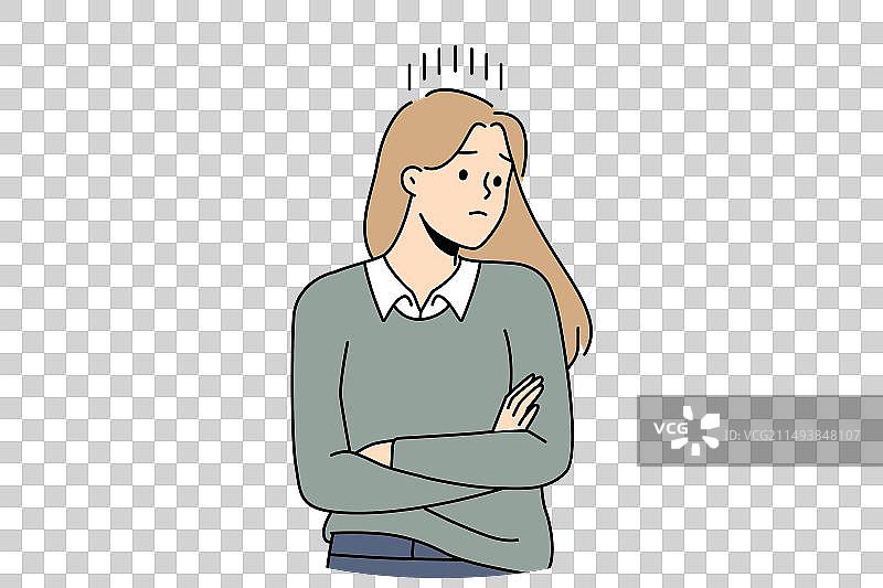 不高兴的女人感到沮丧，皱着眉头图片素材