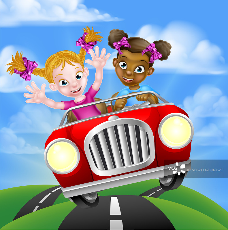 卡通女孩儿童开车图片素材