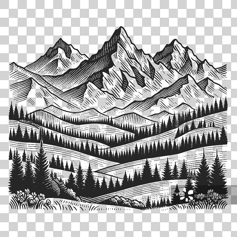 森林雕刻山地景观图片素材