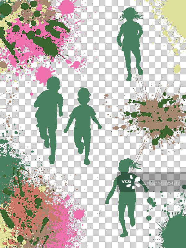 奔跑儿童的背景剪影图片素材