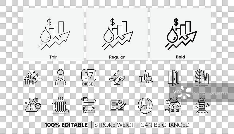 汽车充电指示灯和开门线性图标图片素材