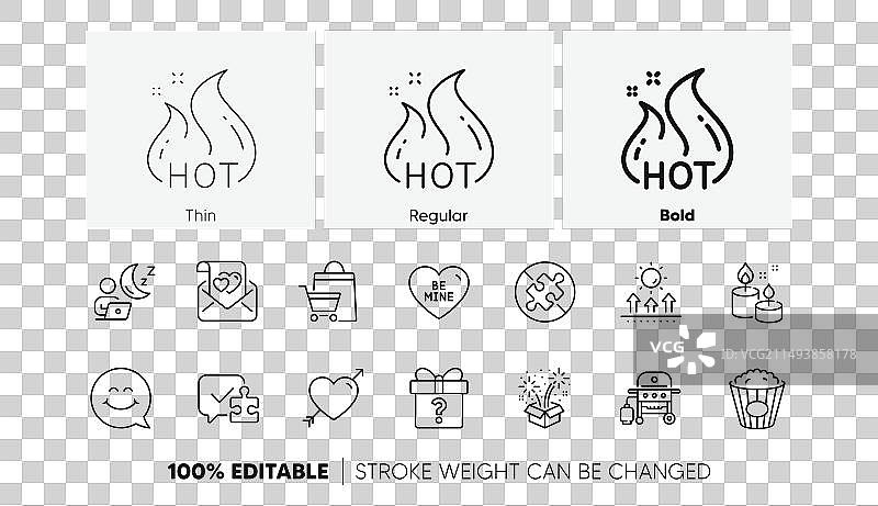 促销包、爆米花和烟花线性图标图片素材