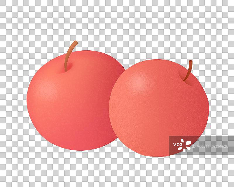 两颗新鲜的圆圆的红苹果写实水果插画图片素材