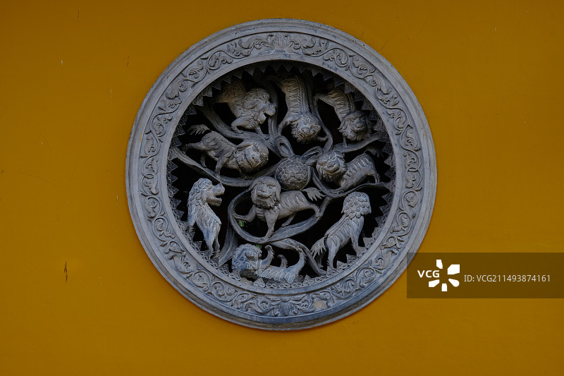 杭州法喜寺外墙镂空雕刻图片素材