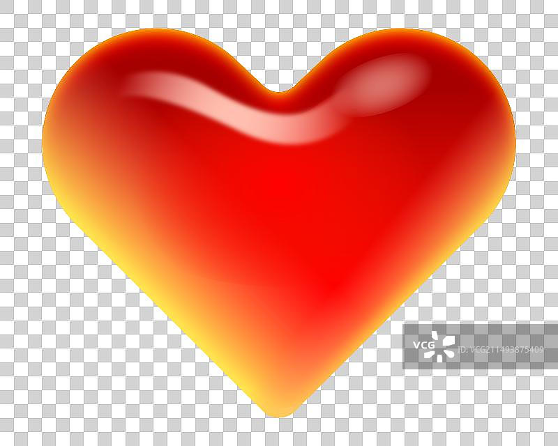 一颗红色透着黄色光亮的爱心图标图片素材