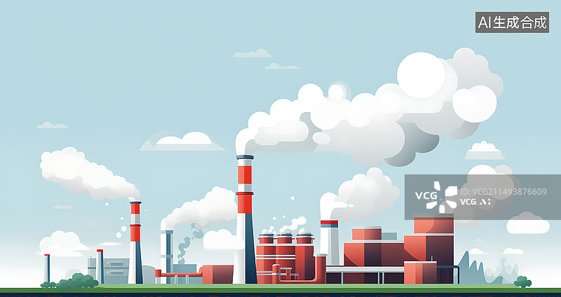 【AI数字艺术】环境污染概念工厂冒出的滚滚白烟图片素材