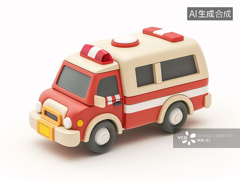 【AI数字艺术】救护车3D插画，紧急救援医疗援助服务车辆安全概念插图图片素材