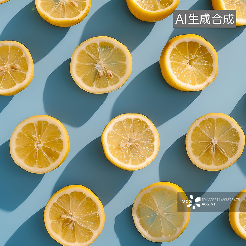 【AI数字艺术】蓝色背景下柠檬片图片素材