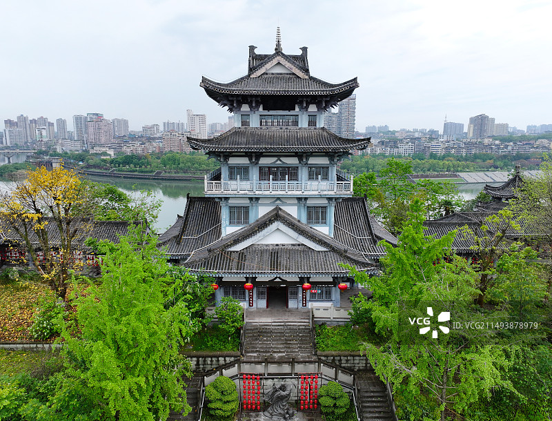 四川省内江市大千园张大千纪念馆航拍图片素材