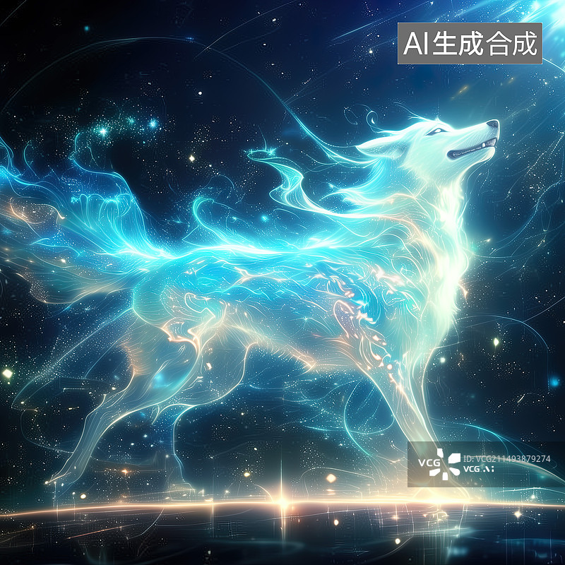 【AI数字艺术】镭射线，十二生肖，狗，暗背景，科技风图片素材