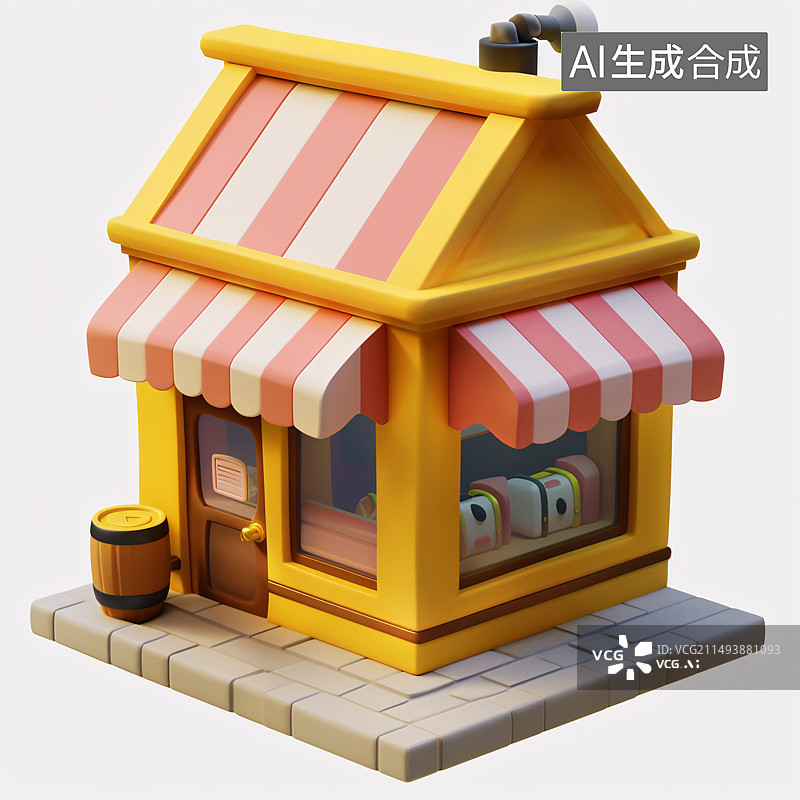 【AI数字艺术】3D等距商铺图片素材
