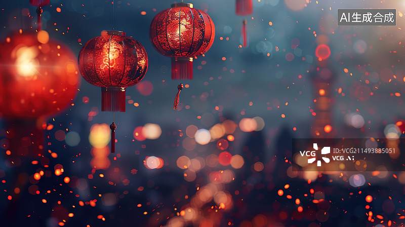 【AI数字艺术】圣诞装饰挂在树上的特写镜头图片素材