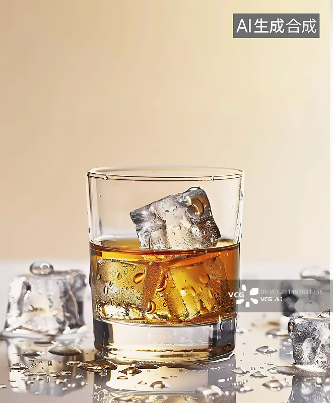 【AI数字艺术】桌子上的玻璃和冰块图片素材