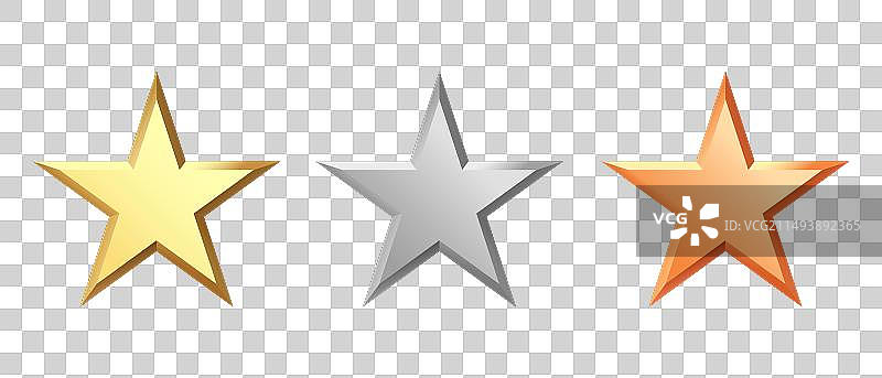金色青铜色银色光泽金属星星3D图片素材