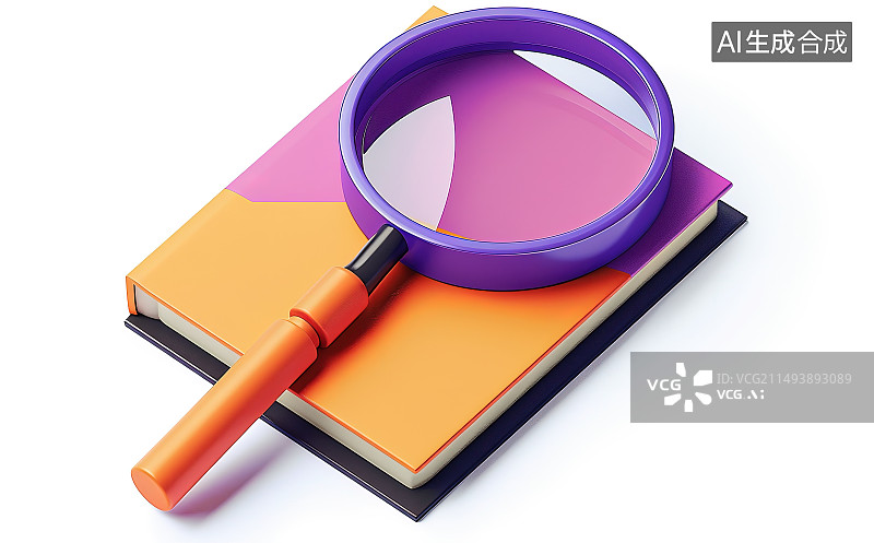 【AI数字艺术】白色背景下放大镜和书的高角度视图图片素材