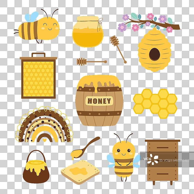 卡通蜜蜂蜂蜜元素合集图片素材