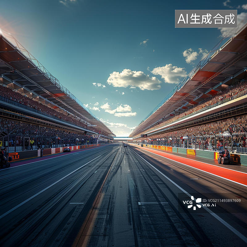 【AI数字艺术】赛车在观众席上座无虚席的赛道上飞驰图片素材