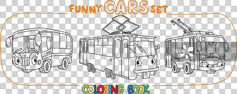 有趣的带眼睛的小城市交通工具涂色书图片素材