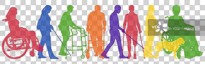 残疾人轮廓剪影合集图片素材