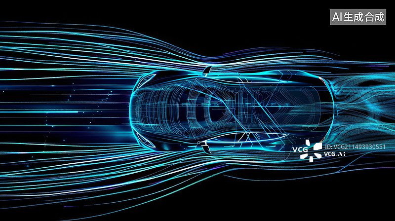 【AI数字艺术】新能源汽车俯视图无人驾驶科技插画图片素材