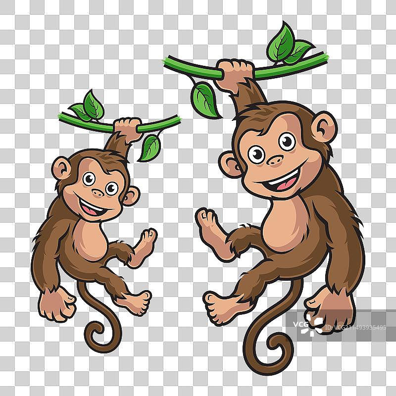 悬挂的猴子卡通角色图片素材