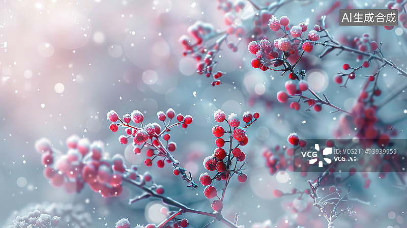 【AI数字艺术】树上生长的红浆果特写镜头图片素材