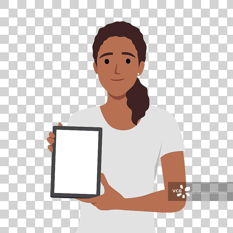 展示空白平板电脑屏幕的女商人图片素材