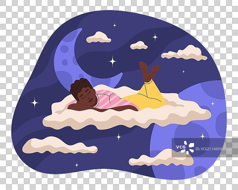 穿睡衣年轻男人云端睡眠概念图片素材