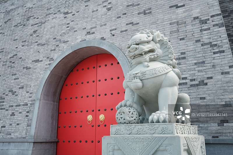 石狮红门，城门，石狮子图片素材