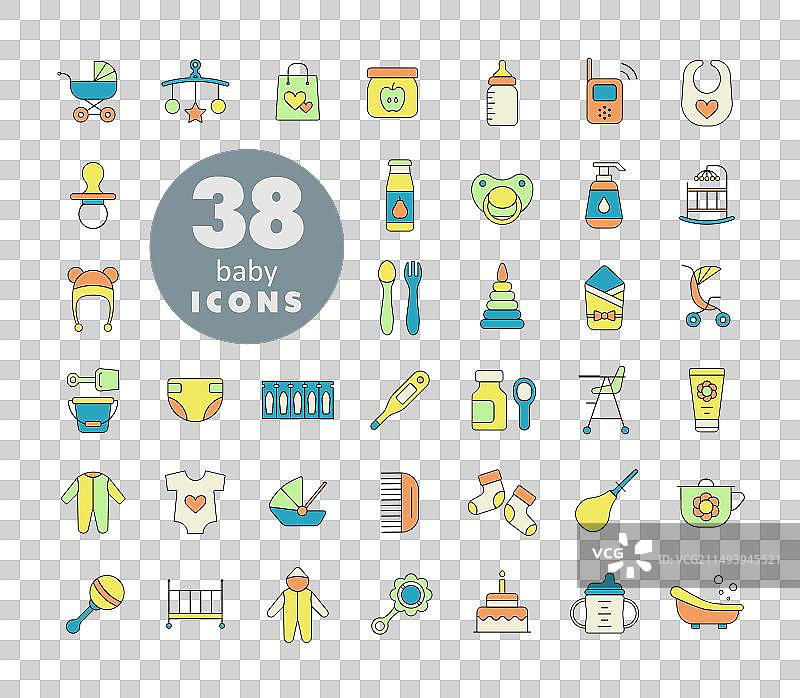婴儿喂养和护理独立图标集图片素材