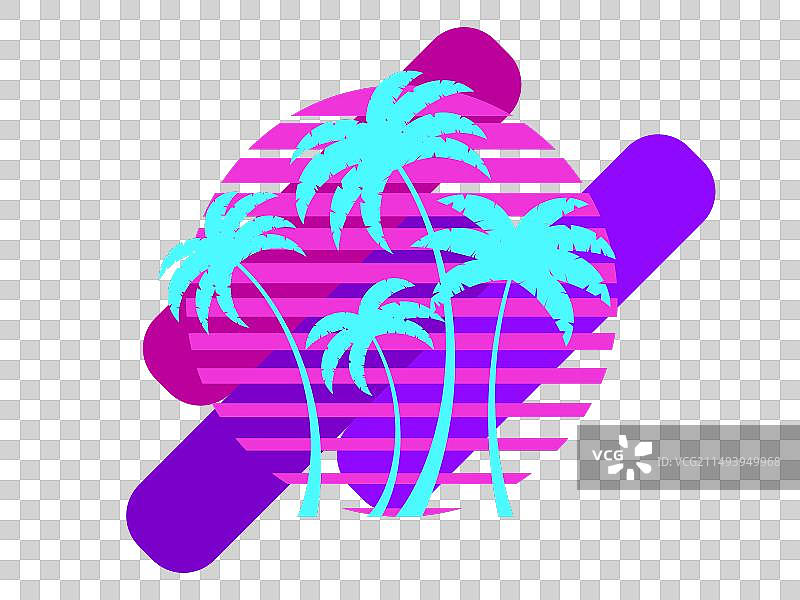 80年代风格的复古未来主义棕榈树图片素材