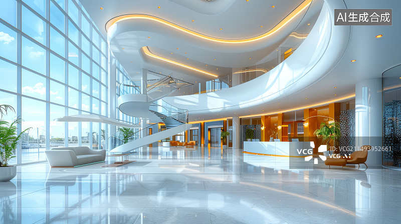 【AI数字艺术】现代建筑空间内部景观图片素材