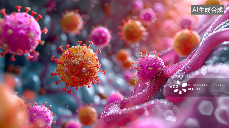 【AI数字艺术】3D渲染病毒细菌生物医疗科技背景图图片素材