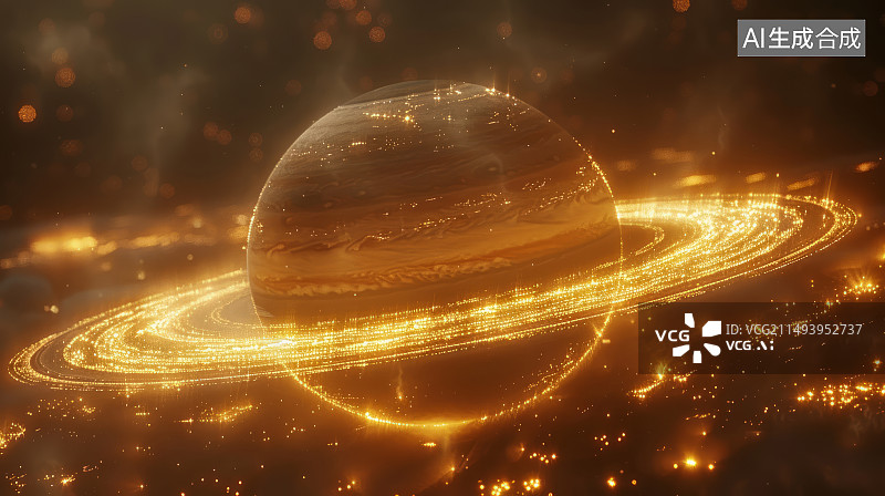 【AI数字艺术】宇宙探索太阳系土星及土星环概念图片素材