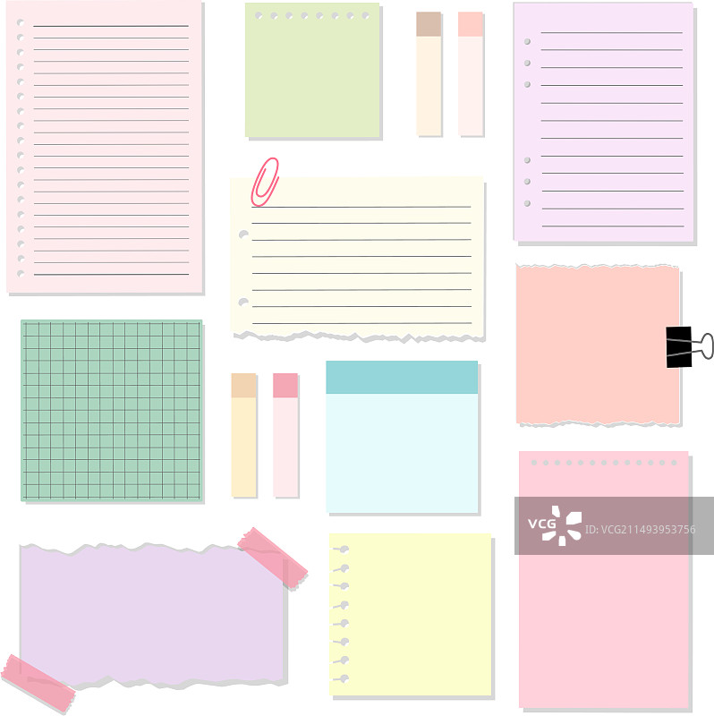 彩色笔记本便签和纸胶带图片素材