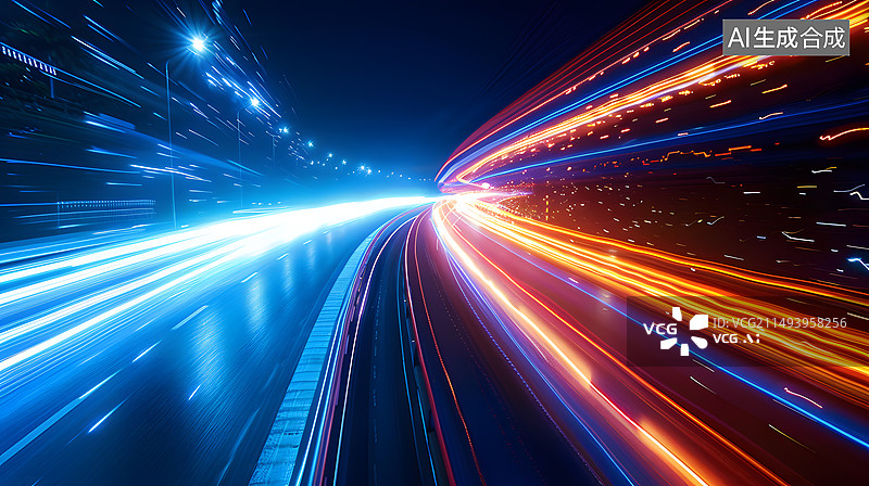 【AI数字艺术】彩色流光道路汽车广告背景图片素材